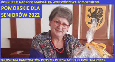 Grafika przedstawia plakat konkursowy. Fot: Marcin Mielewczyk Na zdjęciu Pani Barbara Kaszuba - laureatka konkursu w kategorii Zwyczajna Niezwyczajna Seniorka w roku 2021